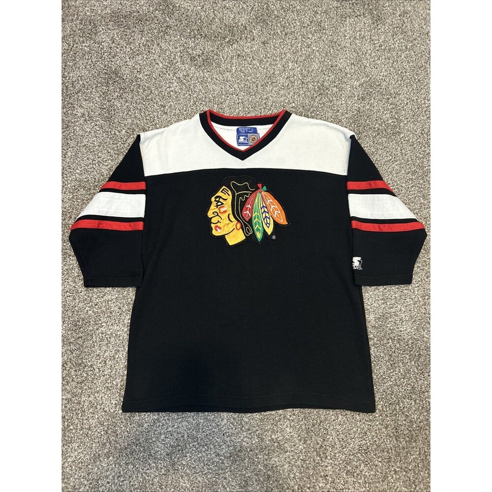 Vintage Starter Chicago Blackhawks NHL Hockey Jersey Adult L Black Sewn Blank